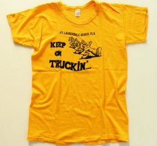 画像2: 70s KEEP ON TRUCKIN' 染み込みプリント コットンTシャツ 黄 L (2)