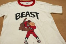 画像1: 80s USA製 BEAST 染み込みプリント リンガーTシャツ S (1)