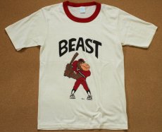 画像2: 80s USA製 BEAST 染み込みプリント リンガーTシャツ S (2)