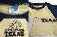 画像3: 70s USA製 ARTEX スヌーピー LUCKENBACH TEXAS ツートン ラグラン コットンTシャツ 黄×紺 L (3)