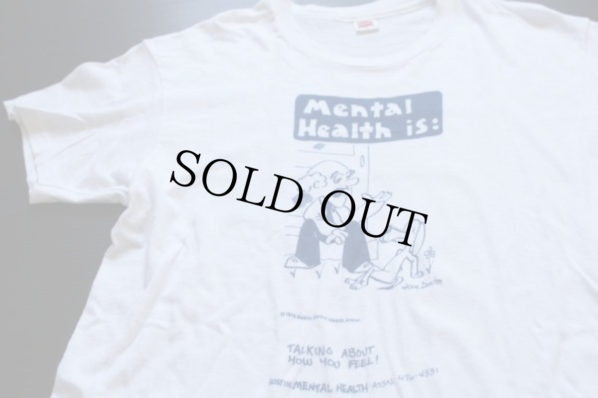 画像1: 70s Hanes Mental Health 染み込みプリント コットンTシャツ 白 L (1)