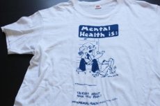 画像1: 70s Hanes Mental Health 染み込みプリント コットンTシャツ 白 L (1)