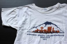 画像1: 70s USA製 Championチャンピオン 染み込みプリント Tシャツ 白 L (1)