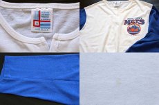 画像4: 80s USA製 MLB NEW YORK METS ツートン ヘンリーネック 七分袖 Tシャツ 青 M (4)