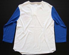 画像2: 80s USA製 MLB NEW YORK METS ツートン ヘンリーネック 七分袖 Tシャツ 青 M (2)