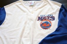 画像3: 80s USA製 MLB NEW YORK METS ツートン ヘンリーネック 七分袖 Tシャツ 青 M (3)