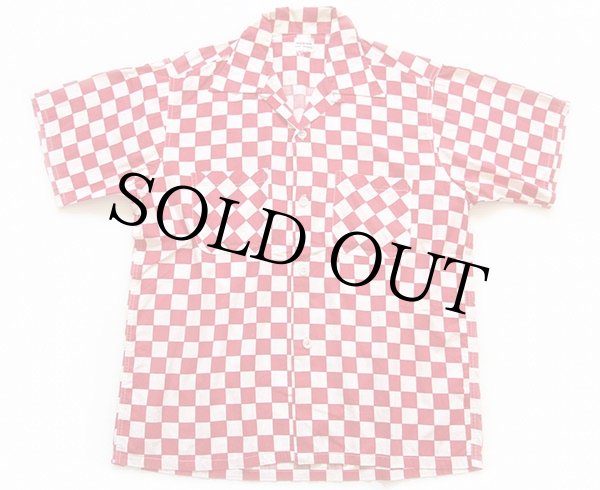 50s COLUMBIA チェッカーフラッグ 半袖 コットンシャツ 赤×白 M - Sixpacjoe Web Shop