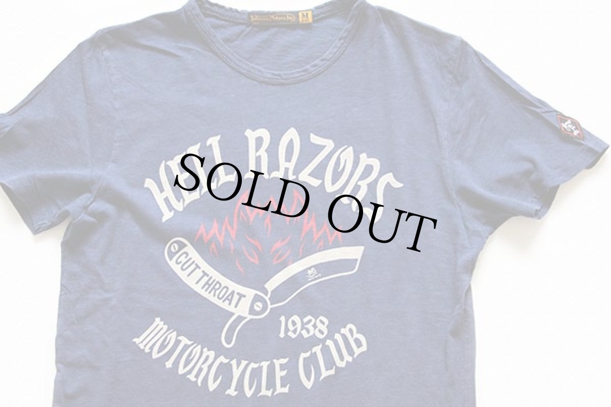 画像1: USA製 Johnson Motorsジョンソンモータース HELL RAZORS コットンTシャツ 紺 M (1)