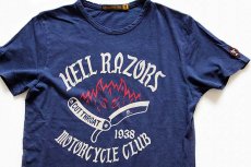 画像1: USA製 Johnson Motorsジョンソンモータース HELL RAZORS コットンTシャツ 紺 M (1)