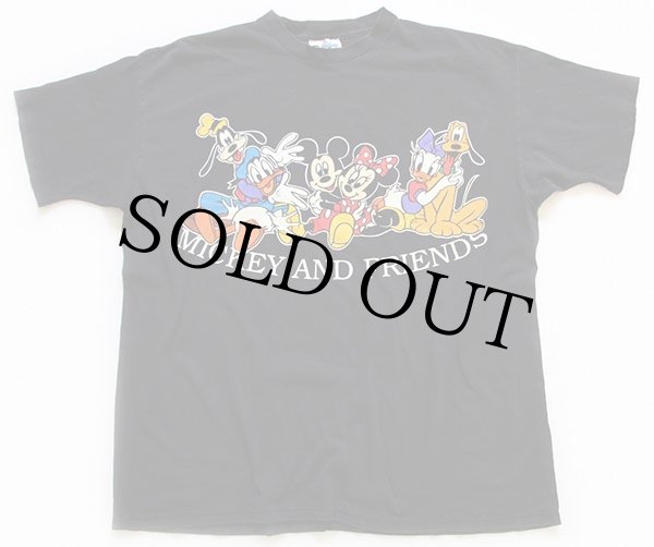 90s USA製 MICKEY AND FRIENDS ミッキー マウス コットンTシャツ 黒 ...