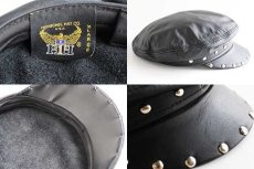 画像4: USA製 HENSCHEL HAT ヘンシェル スタッズ付き オールレザーキャップ 黒 XL (4)