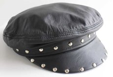 画像1: USA製 HENSCHEL HAT ヘンシェル スタッズ付き オールレザーキャップ 黒 XL (1)