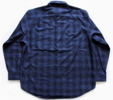 画像2: デッドストック★PENDLETONペンドルトン オンブレチェック エルボーパッチ付き ウールシャツ 紺×黒 XL (2)