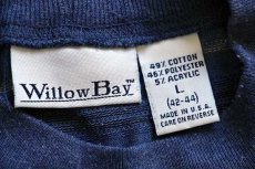 画像4: 90s USA製 Willow Bay モックネック ジャガード ランダムボーダー 長袖Tシャツ 青紫 L (4)