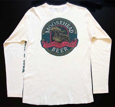 画像1: 90s USA製 Glacier Park Montana MOOSEHEAD BEER 両面プリント ヘンリーネック 長袖Tシャツ 生成り XL (1)