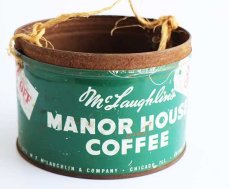 画像1: ビンテージ MANOR HOUSE COFFEE コーヒー缶 麻紐★ジャンク (1)