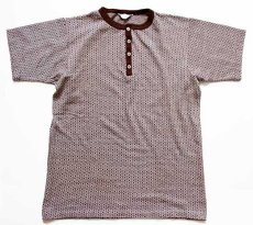 画像2: 70s Penneys TOWNCRAFT 総柄 ヘンリーネック ジャガード Tシャツ 茶 L (2)