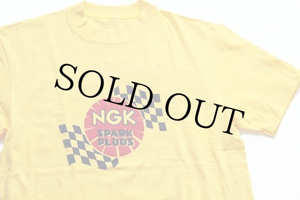 70s NGK SPARK PLUGS ロゴ 両面プリント コットンTシャツ 黄 ...