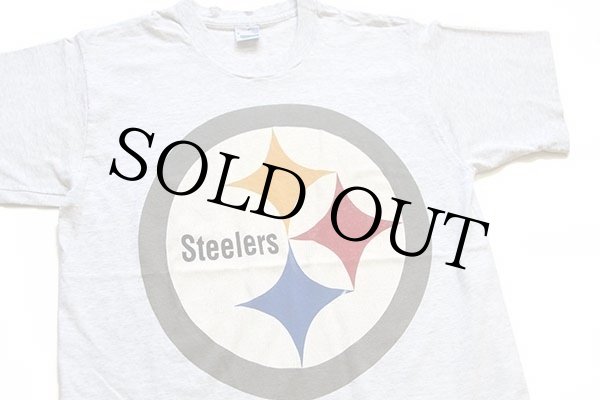 90s USA製 NFL Pittsburgh Steelers ロゴ コットンTシャツ 杢ライト 
