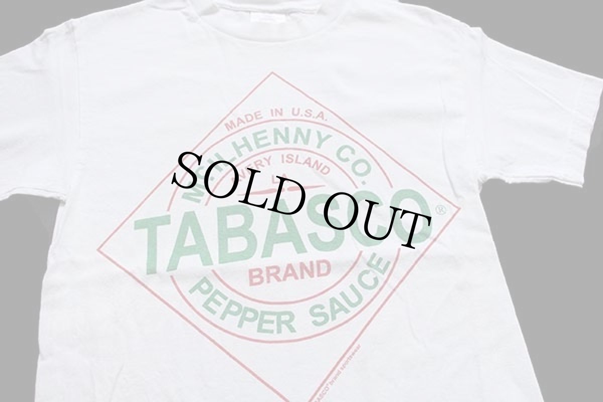 画像1: 90s USA製 TABASCO PEPPER SAUCE タバスコ ロゴ コットンTシャツ 白 S (1)