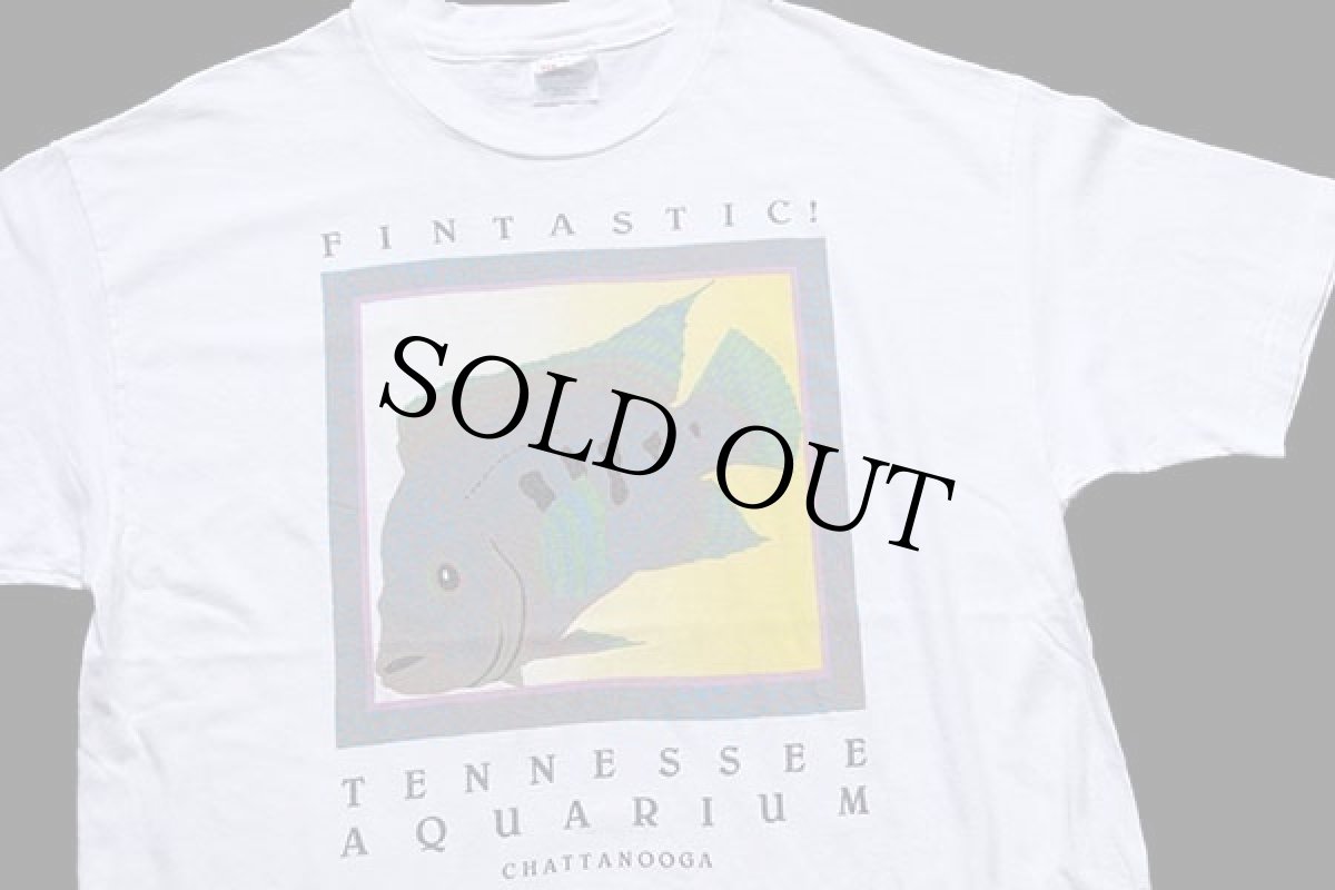 画像1: 90s USA製 Hanes FINTASTIC! TENNESSEE AQUARIUM フィッシュ アート コットンTシャツ 白 XL (1)