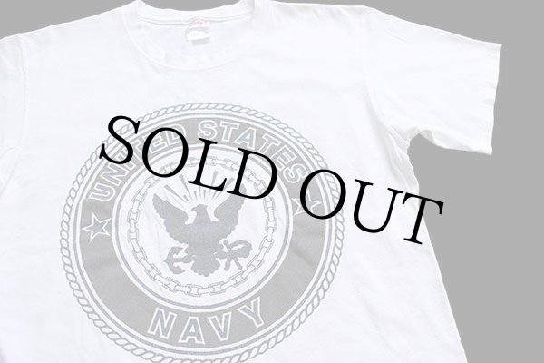 90s USA製 U.S.NAVY 両面リフレクタープリント コットンTシャツ 白 M