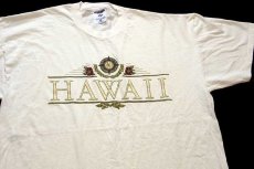 画像1: 00s USA製 HAWAII ALOHA ハイビスカス コットンTシャツ 生成り XL (1)