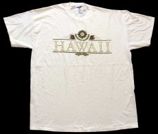 画像2: 00s USA製 HAWAII ALOHA ハイビスカス コットンTシャツ 生成り XL (2)