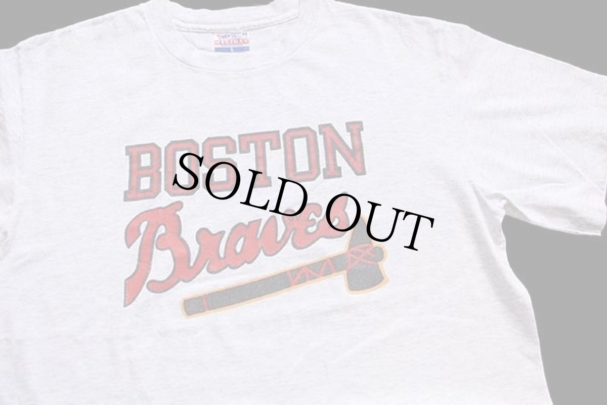 画像1: 90s USA製 MLB BOSTON Braves コットンTシャツ 杢ライトグレー L (1)