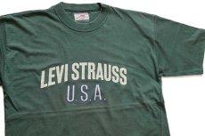 画像1: 90s ポルトガル製 Levi'sリーバイス U.S.A. ロゴ コットンTシャツ 緑 M★ユーロ (1)