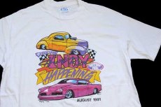 画像1: 90s USA製 Hanes GOODGUYS INDY HOTROD HAPPENING 両面プリント コットンTシャツ 白 XL (1)