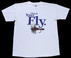 画像2: 90s Columbiaコロンビア Check Your Fly 毛針 コットンTシャツ 白 L (2)