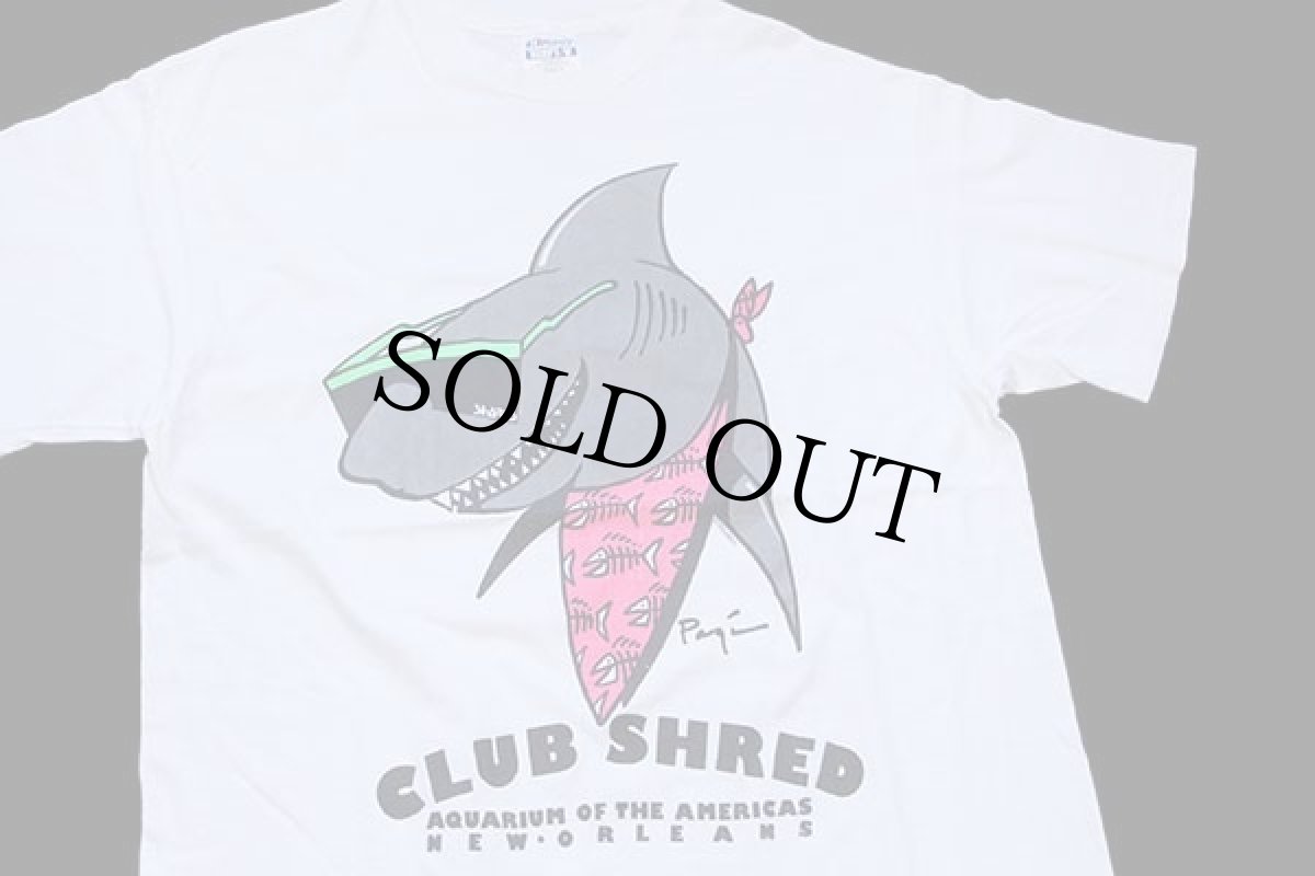 画像1: 90s USA製 Hanes CLUB SHRED サメ コットンTシャツ 白 L (1)