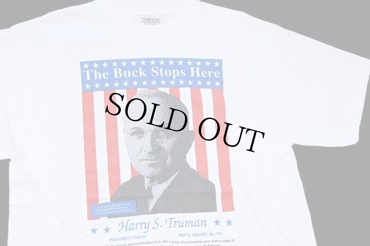 画像1: 90s The Buck Stops Here Harry S.Truman 大統領 両面プリント コットンTシャツ 白 L (1)