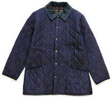 画像1: 00s ルーマニア製 Barbourバブアー D891 CLASSIC ESKDALE JACKET タータンチェックライナー キルティングジャケット 紺 M (1)