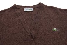 画像3: 70s フランス製 CHEMISE LACOSTE ラコステ ワンポイント Vネック パール編み ウールニット セーター 焦げ茶 7 (3)