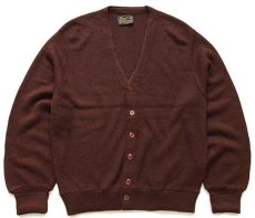 画像1: 70s The JCPenney Sweater 無地 パール編み アクリルニット カーディガン 焦げ茶 M (1)