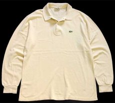 画像1: 70s フランス製 CHEMISE LACOSTE ラコステ ワンポイント コットン 鹿の子 長袖ポロシャツ 薄黄 5★01 (1)