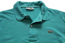 画像3: 70s フランス製 CHEMISE LACOSTE ラコステ ワンポイント コットン 鹿の子 長袖ポロシャツ エメラルドグリーン 3★11 (3)