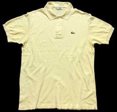 画像1: 70s フランス製 CHEMISE LACOSTE ラコステ ワンポイント コットン 鹿の子 ポロシャツ 薄黄 5★98 (1)