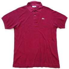 画像1: 70s フランス製 CHEMISE LACOSTE ラコステ ワンポイント コットン 鹿の子 ポロシャツ ワインレッド 5★113 (1)