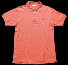 画像1: 70s フランス製 CHEMISE LACOSTE ラコステ ワンポイント コットン 鹿の子 ポロシャツ サーモンピンク 4★107 (1)