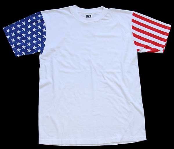 90s USA製 星条旗柄 切り替え コットンTシャツ 白 L - Sixpacjoe