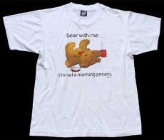 画像2: 90s USA製 Bear with me... I'm not a morning person. テディベア Tシャツ 白 L (2)