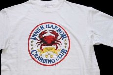 画像1: 90s USA製 Hanes INNER HARBOR CRABBING CLUB カニ コットンTシャツ 白 L (1)