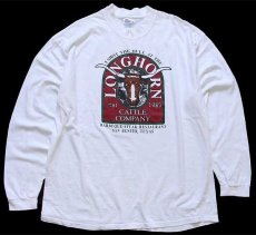 画像1: 90s Hanes LONGHORN CATTLE COMPANY 両面プリント コットン 長袖Tシャツ 白 XL (1)