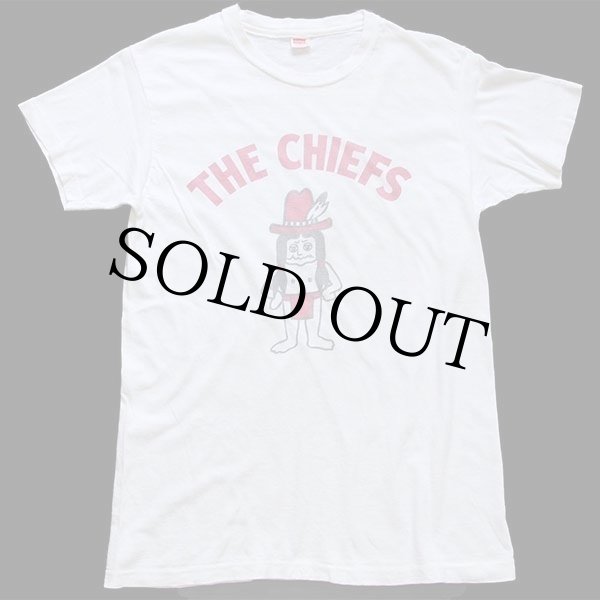 70s Hanes THE CHIEFS インディアン 染み込みプリント コットンTシャツ 白 M - Sixpacjoe Web Shop