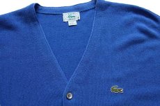 画像3: 80s USA製 IZOD LACOSTE ラコステ ワンポイント パール編み アクリルニット カーディガン 青 L (3)