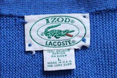 画像4: 80s USA製 IZOD LACOSTE ラコステ ワンポイント パール編み アクリルニット カーディガン 青 L (4)