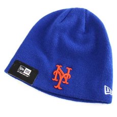 画像1: 未使用★NEW ERA MLB NY Mets ニューヨークメッツ ロゴ刺繍 アクリル ビーニー ニットキャップ 青★ニット帽 (1)